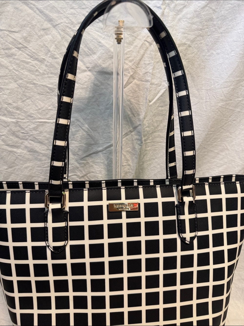 kate spade Black & White Grid Tote with Matching Wallet - Picture 2 of 7